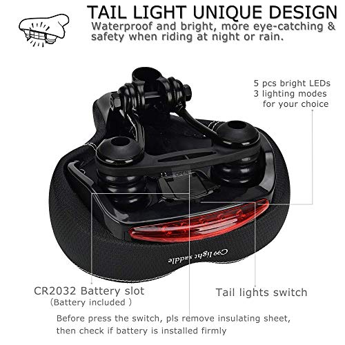 DAWAY C99 Men Women Bike Seat - Comfortable Memory Foam Padded Bicycle Saddle with Taillight, Waterproof Wide Leather Cushion, Dual Spring Suspension, Shock Absorbing, Fits Road, MTB, Exercise Bikes﻿ - Image 3