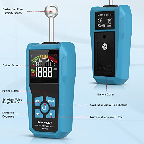DURFICST Wood Moisture Meter, DURFICST Pinless Moisture Meter with Colour LCD Display and Audible Alarm, Moisture Reader for All Building Materials, Wood, Wall, Plaster, Masonry… - Image 4