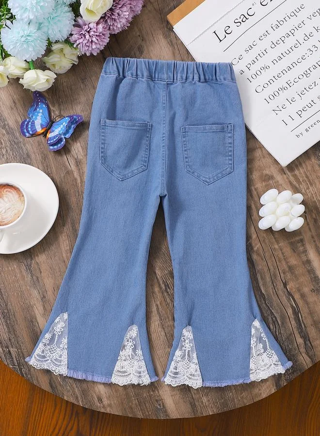 تايك تو Girls Blue Flare Jeans with Lace Detail