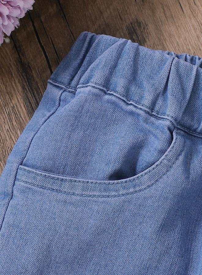 Take Two Girls Blue Flare Jeans with Lace Detail - Image 4