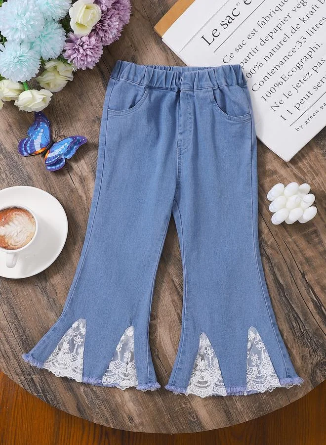 تايك تو Girls Blue Flare Jeans with Lace Detail