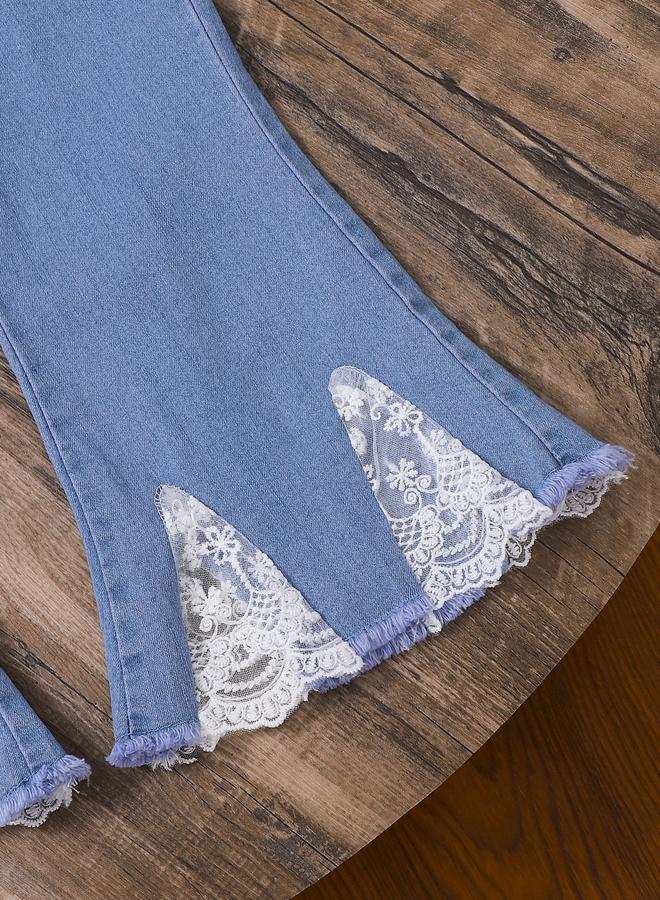 Take Two Girls Blue Flare Jeans with Lace Detail - Image 5