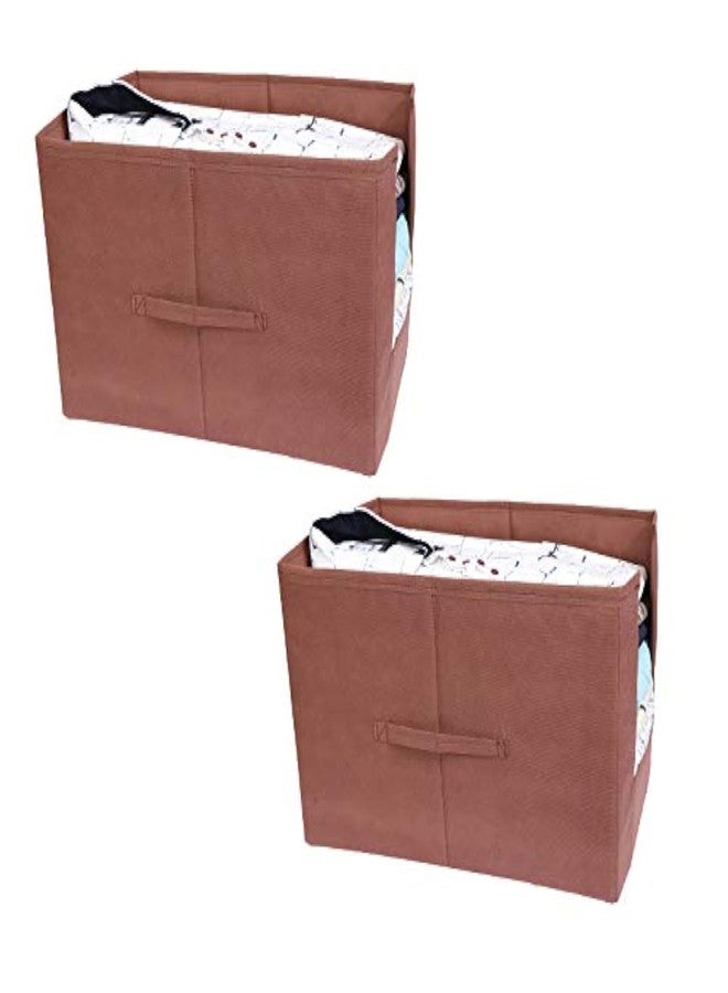 MBW Clothes Organizer for Wardrobe | Cupboard Storage Organizer Box | Shirt & Saree Stacker | Foldable Fabric Organiser – Brown, Pack of 2 - Image 1