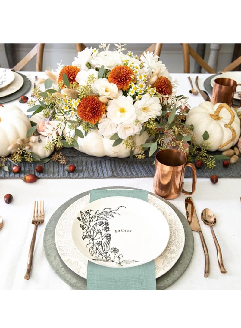 Forest Home 12Pcs Napkins Cotton Linen Napkins, 43 * 43cm Wrinkled Dinner Napkins, Washable Rustic Dinner Napkins Cloth, Green Napkins Cloth Handmade with Fringe for Home Wedding Parties Sage Green - Image 5