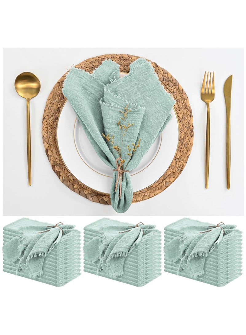 Forest Home 12Pcs Napkins Cotton Linen Napkins, 43 * 43cm Wrinkled Dinner Napkins, Washable Rustic Dinner Napkins Cloth, Green Napkins Cloth Handmade with Fringe for Home Wedding Parties Sage Green - Image 1