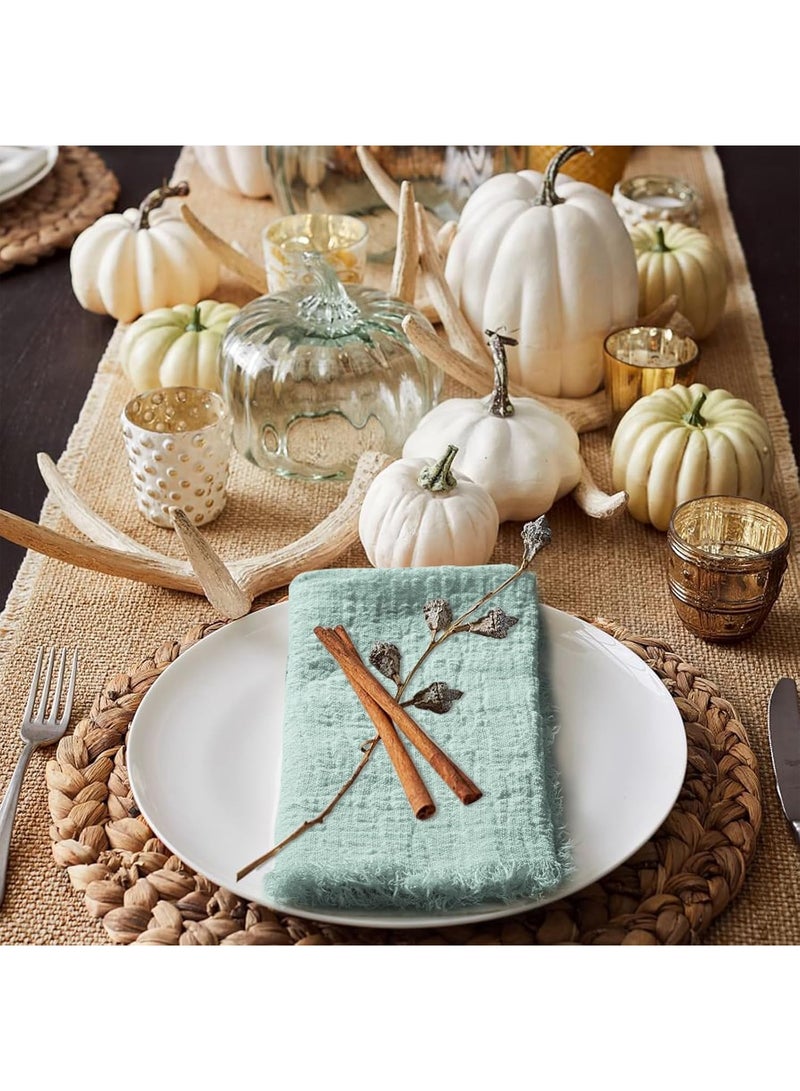 Forest Home 12Pcs Napkins Cotton Linen Napkins, 43 * 43cm Wrinkled Dinner Napkins, Washable Rustic Dinner Napkins Cloth, Green Napkins Cloth Handmade with Fringe for Home Wedding Parties Sage Green - Image 3