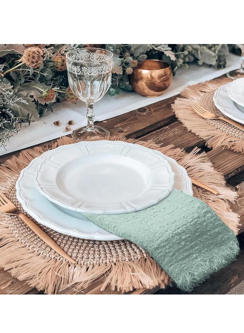 Forest Home 12Pcs Napkins Cotton Linen Napkins, 43 * 43cm Wrinkled Dinner Napkins, Washable Rustic Dinner Napkins Cloth, Green Napkins Cloth Handmade with Fringe for Home Wedding Parties Sage Green - Image 4