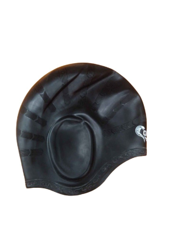 Cobra Unisex Silicone Swimming Cap with 3D Ear Protection, Black - Image 1