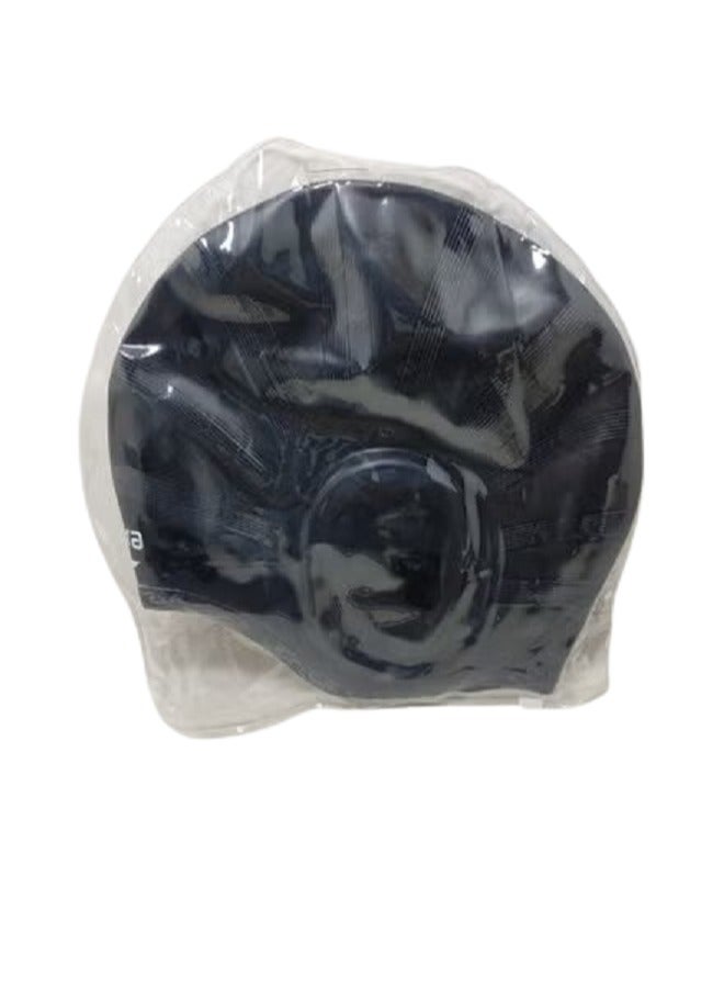 Cobra Unisex Silicone Swimming Cap with 3D Ear Protection, Black - Image 2