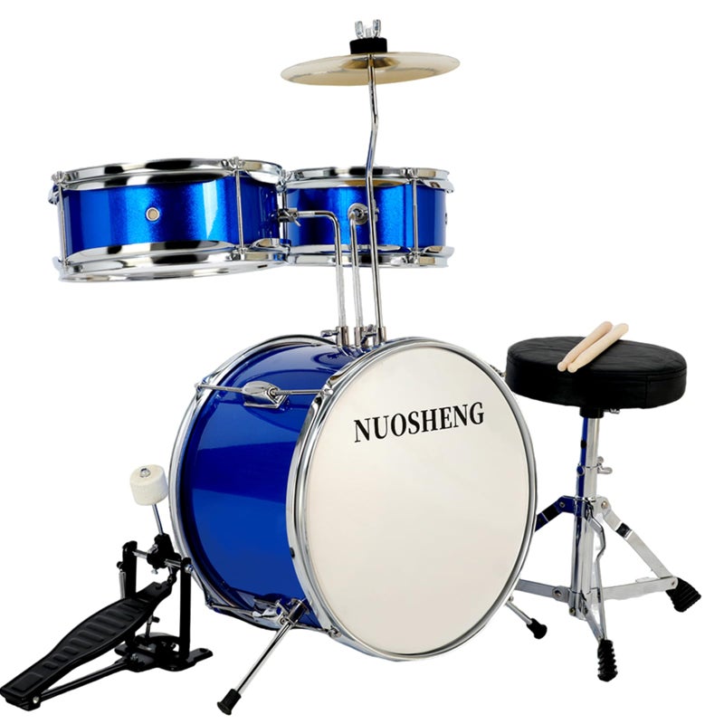NUOSHENG Kids Drum Set 3-Piece for Beginners, 13 Inch Drum Kit with Adjustable Throne, Cymbal, Pedal & Drumsticks, Junior Drum Set with Bass Tom Snare Drum, Blue - Image 1