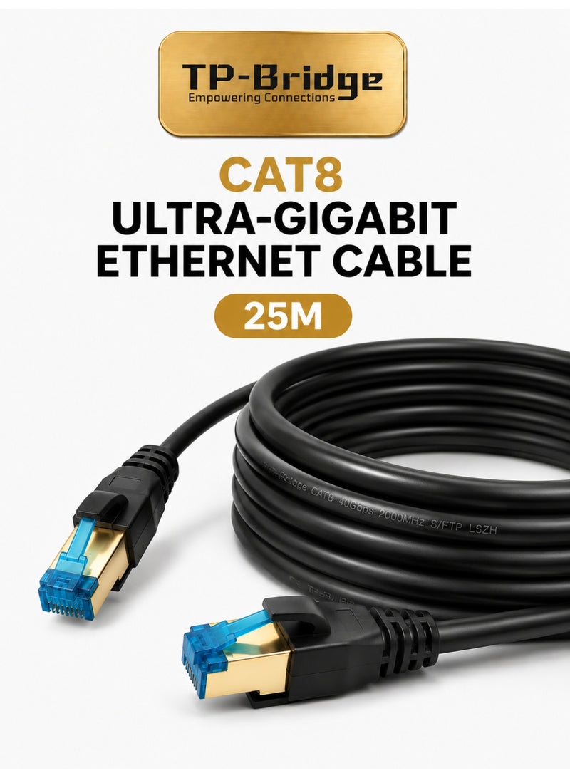 TP-BRIDGE CAT8 Ethernet Cable 25M – 24AWG OFC Copper S/FTP LSZH 2000MHz Ultra Gigabit LAN Network Cable for Gaming, Router, PC, PS5 & Data Centers - Image 1