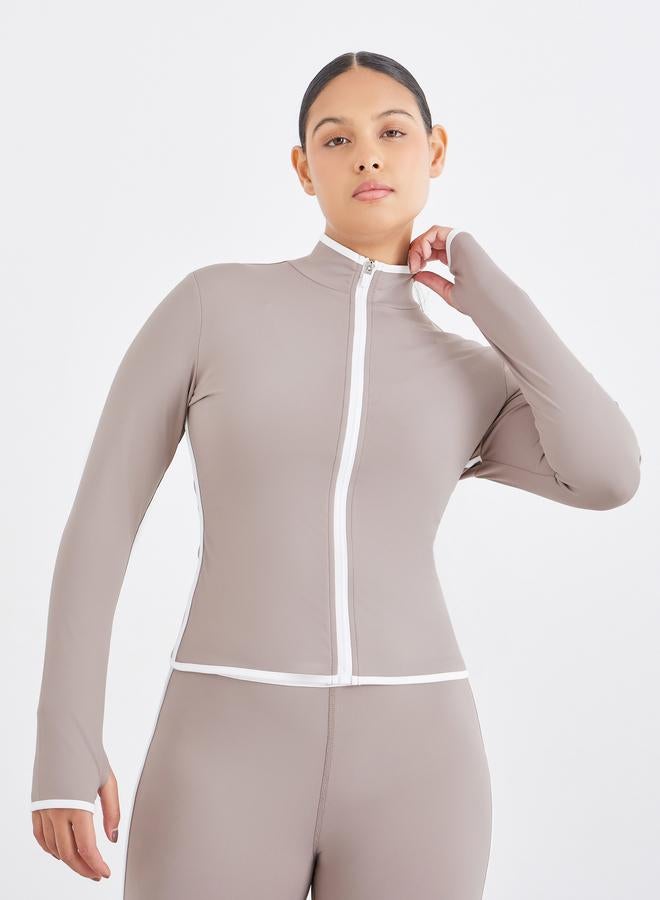 Styli Active Contrast Piping Zip-Up Jacket and Leggings Set - Image 3