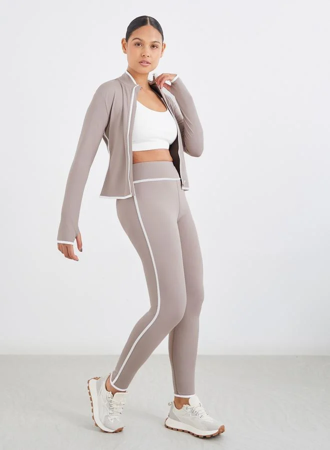 ستايلي Styli Contrast Piping Zip-Up Jacket and Leggings Set