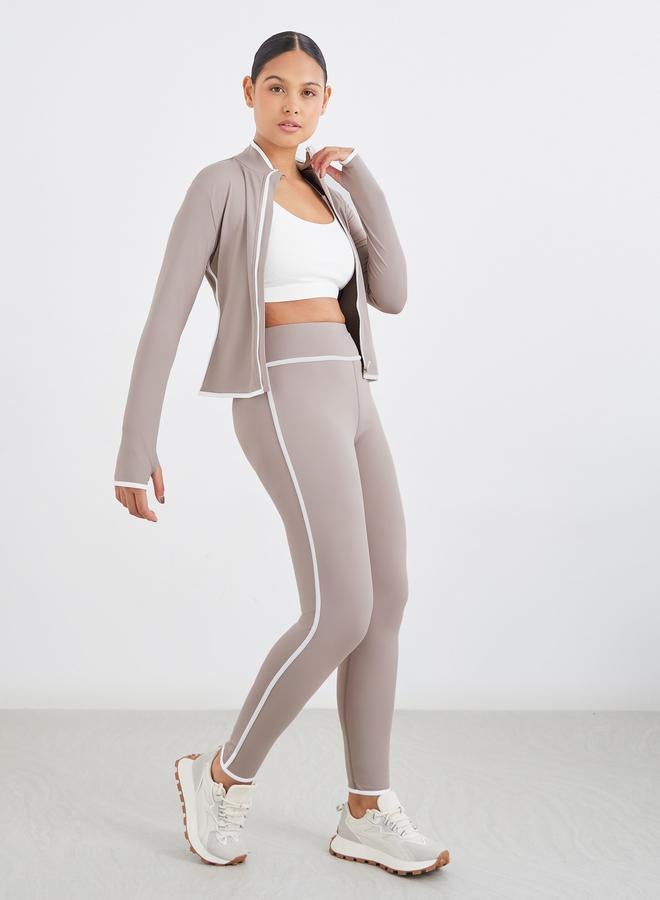 Styli Active Contrast Piping Zip-Up Jacket and Leggings Set - Image 1