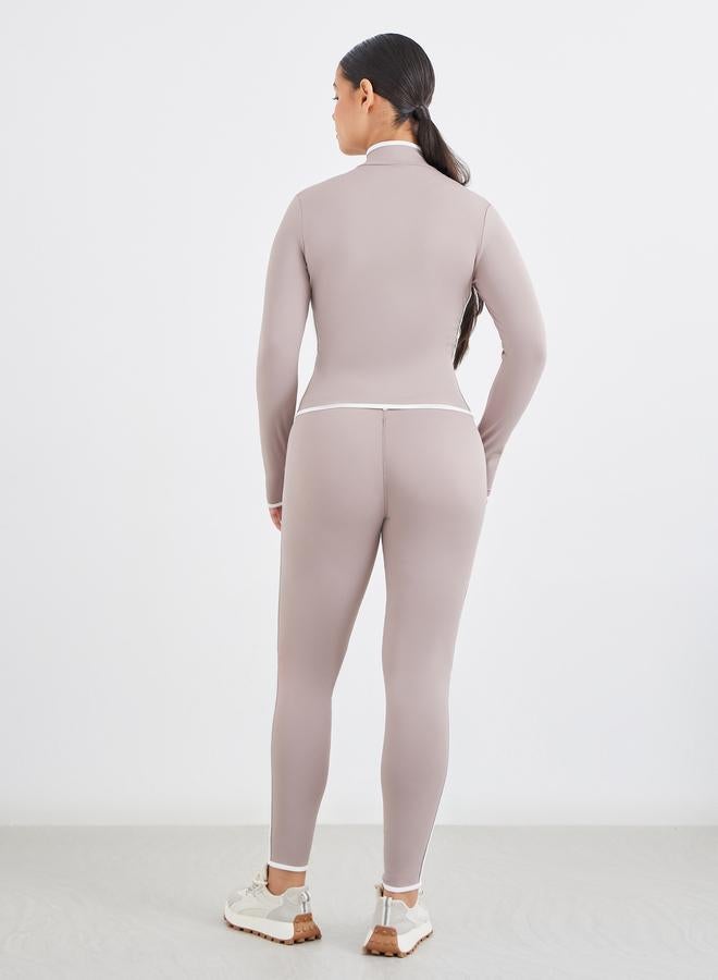 Styli Active Contrast Piping Zip-Up Jacket and Leggings Set - Image 5