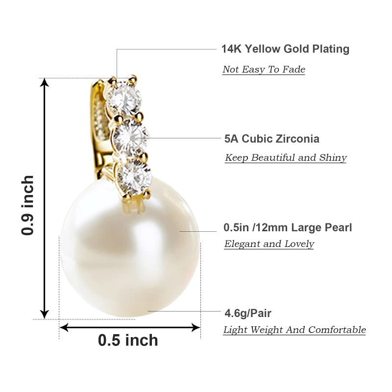 KesaPlan Pearl Earrings for Women 14K Gold Plated Hypoallergenic Pearl Earrings 5A Cubic Zirconia Dangle Earrings Elegant Jewelry (1-Gold) - Image 2