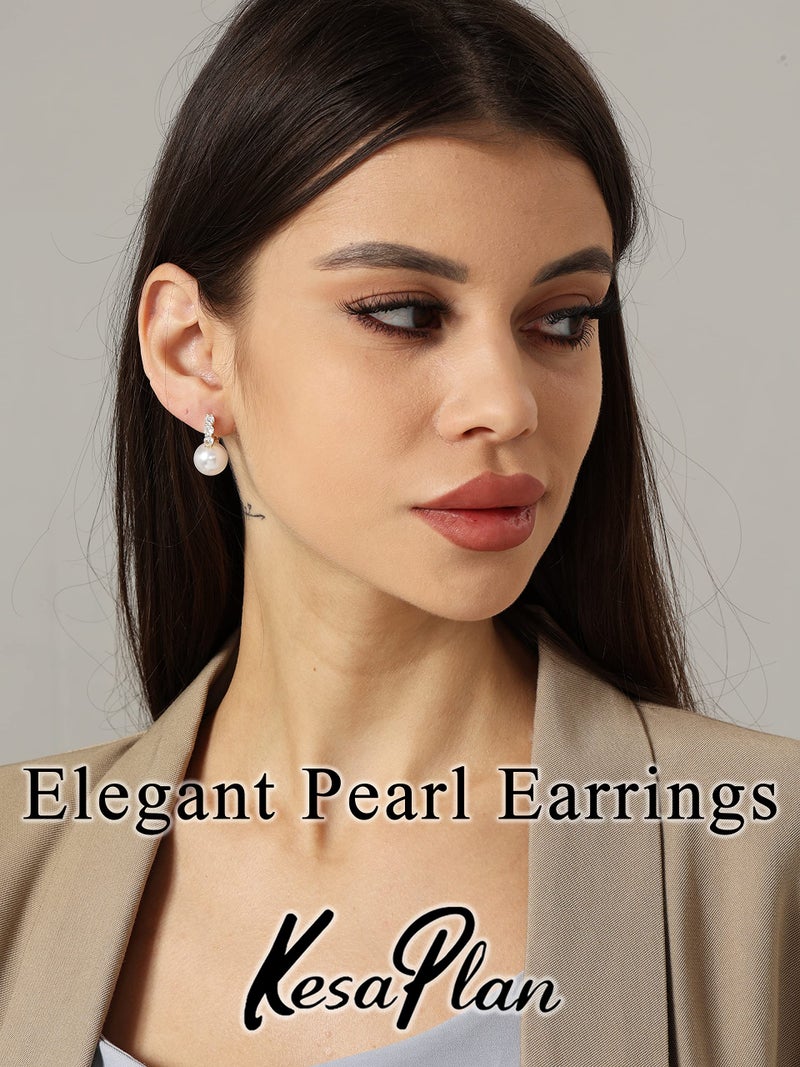 KesaPlan Pearl Earrings for Women 14K Gold Plated Hypoallergenic Pearl Earrings 5A Cubic Zirconia Dangle Earrings Elegant Jewelry (1-Gold) - Image 3