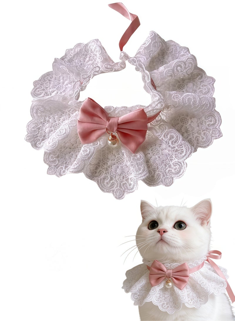 Cute Cat Bow Collar Floral Aesthetic Cat Bandanas Cats Bib，Kitten cute Bow Collars Costume，Sweet Lace Bib collars suitable for kittens and puppies - Image 1