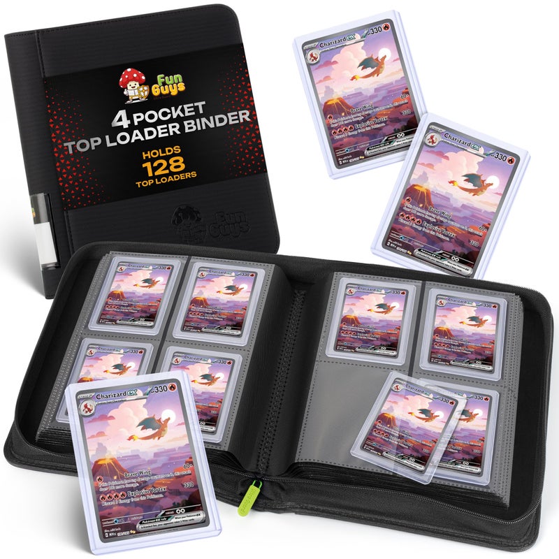 FunGuys Toploader Binder, Trading Card Binder Storage,128 4 Pocket Top Loader Pokemon Binder, Card Collection for Yugioh, MTG, TCG, Card Folders for Trading Cards - Image 1