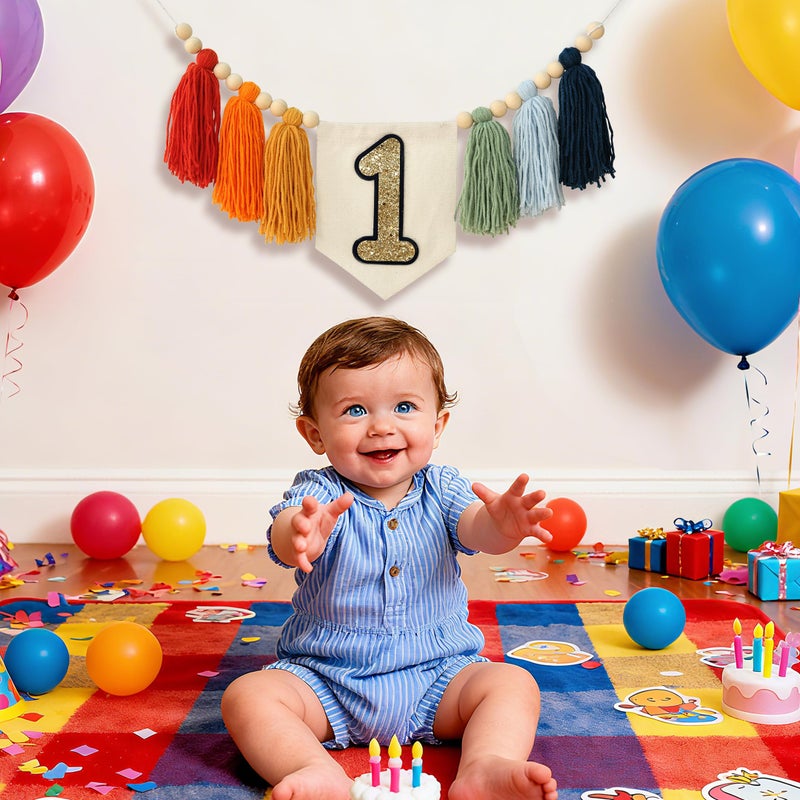 HODIHIWI Handmade Rainbow 1st Birthday HighChair Banner Colorful Party Decoration For Girls Boys Baby Shower Kids Bedroom - Image 3