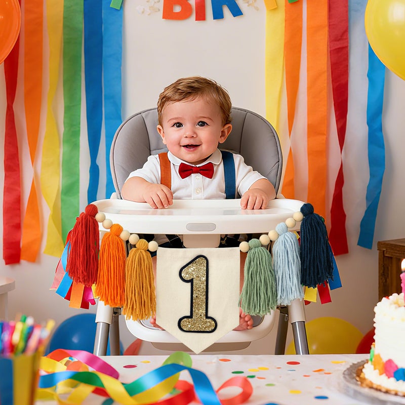 HODIHIWI Handmade Rainbow 1st Birthday HighChair Banner Colorful Party Decoration For Girls Boys Baby Shower Kids Bedroom - Image 5