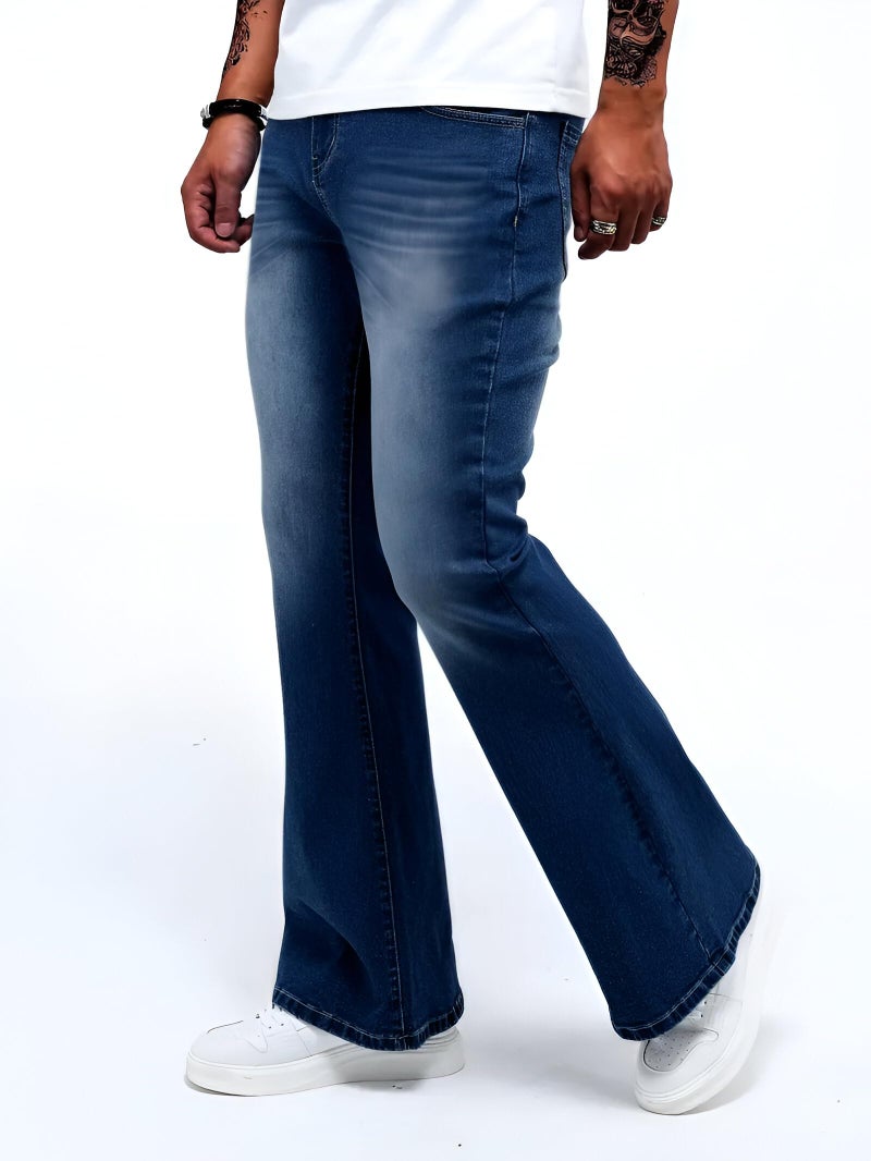 Ben Martin Men’s Bell Bottom Jeans || Bootcut Denim Pants || Wide Leg Flared Jean's for Men || High Waist Stretchable Retro Fit || Cotton Jean for College Casual Dark Blue, Size 36 (1) - Image 3