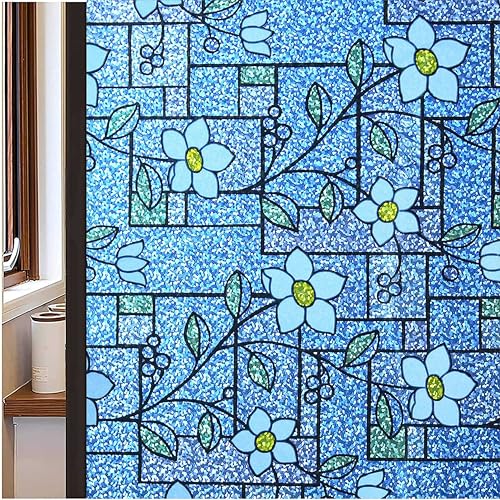 WALLTON Privacy Vinyl Frosted Window Film Glass Sticker Self-Adhesive Film Tint Wallpaper Opaque Sheet for Glass Privacy Cover Window, Door, Office, Home.| Anti-UV. (16x96 Inch, Small Blue Patti) - Image 3
