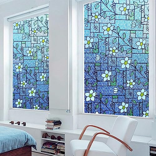 WALLTON Privacy Vinyl Frosted Window Film Glass Sticker Self-Adhesive Film Tint Wallpaper Opaque Sheet for Glass Privacy Cover Window, Door, Office, Home.| Anti-UV. (16x96 Inch, Small Blue Patti) - Image 5