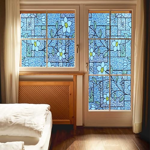 WALLTON Privacy Vinyl Frosted Window Film Glass Sticker Self-Adhesive Film Tint Wallpaper Opaque Sheet for Glass Privacy Cover Window, Door, Office, Home.| Anti-UV. (16x96 Inch, Small Blue Patti) - Image 4