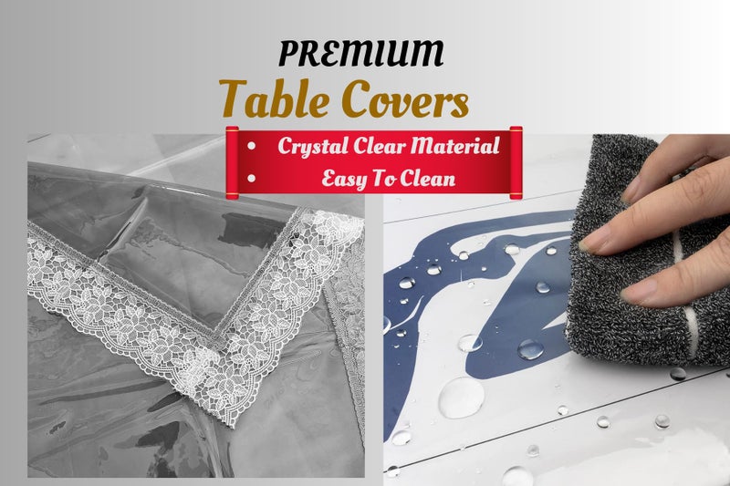HOMECROWN Clear Transparent Plastic 6 Seater Waterproof Dining Table Cover - 60X90 Inch Size With Beautiful Lace Border, Rectangular - Image 3