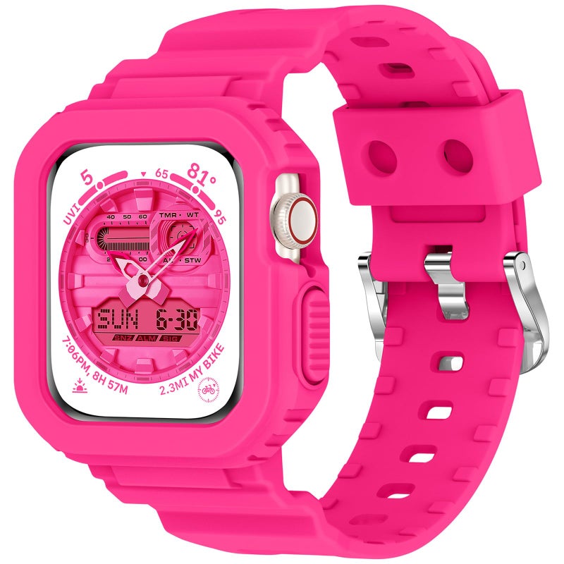 XYF Compatible for Crystal Clear Apple Watch Bands, 45mm 44mm 42mm Bumper Case for Men Women Jelly Sport Cover Strap for iWatch Ultra 3 2 Series 11 10 9 8 7 SE 6 5 4 3 (Matte Hot Pink, 42/44/45) - Image 1