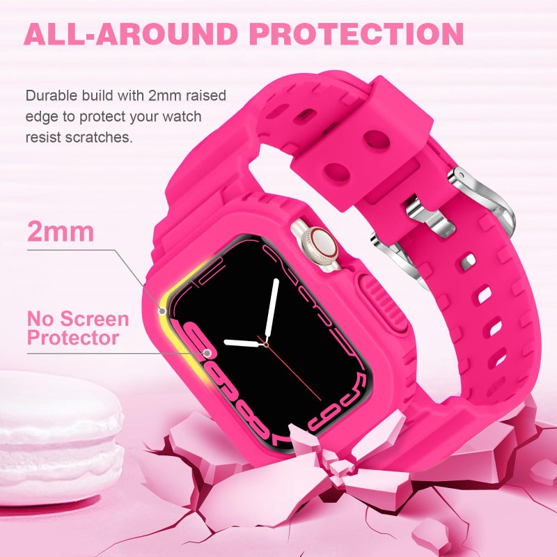 XYF Compatible for Crystal Clear Apple Watch Bands, 45mm 44mm 42mm Bumper Case for Men Women Jelly Sport Cover Strap for iWatch Ultra 3 2 Series 11 10 9 8 7 SE 6 5 4 3 (Matte Hot Pink, 42/44/45) - Image 5