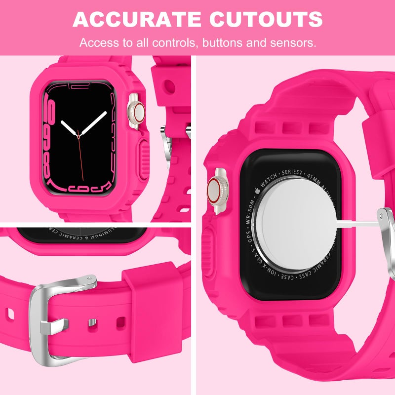 XYF Compatible for Crystal Clear Apple Watch Bands, 45mm 44mm 42mm Bumper Case for Men Women Jelly Sport Cover Strap for iWatch Ultra 3 2 Series 11 10 9 8 7 SE 6 5 4 3 (Matte Hot Pink, 42/44/45) - Image 4