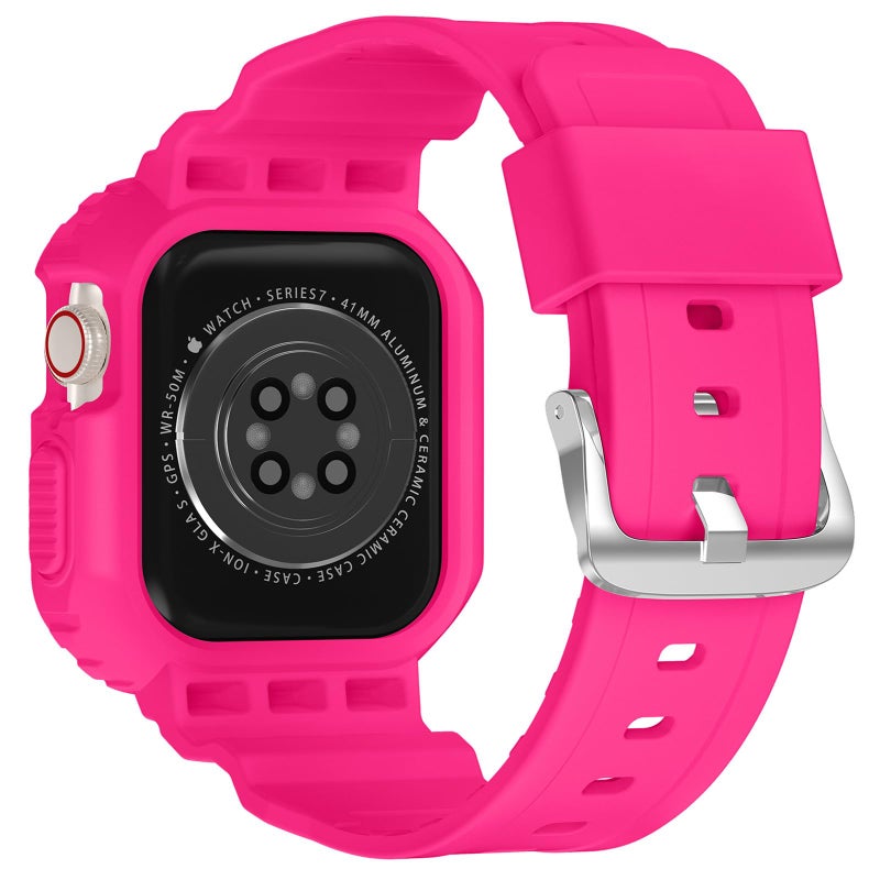 XYF Compatible for Crystal Clear Apple Watch Bands, 45mm 44mm 42mm Bumper Case for Men Women Jelly Sport Cover Strap for iWatch Ultra 3 2 Series 11 10 9 8 7 SE 6 5 4 3 (Matte Hot Pink, 42/44/45) - Image 2