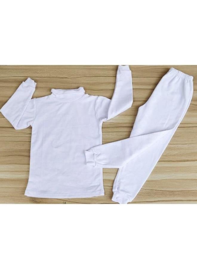 Children's thermal underwear, warmer for children boys and girls, pajama set made of shredded material and lined with a soft fleece inner lining for cold weather, white - Image 1