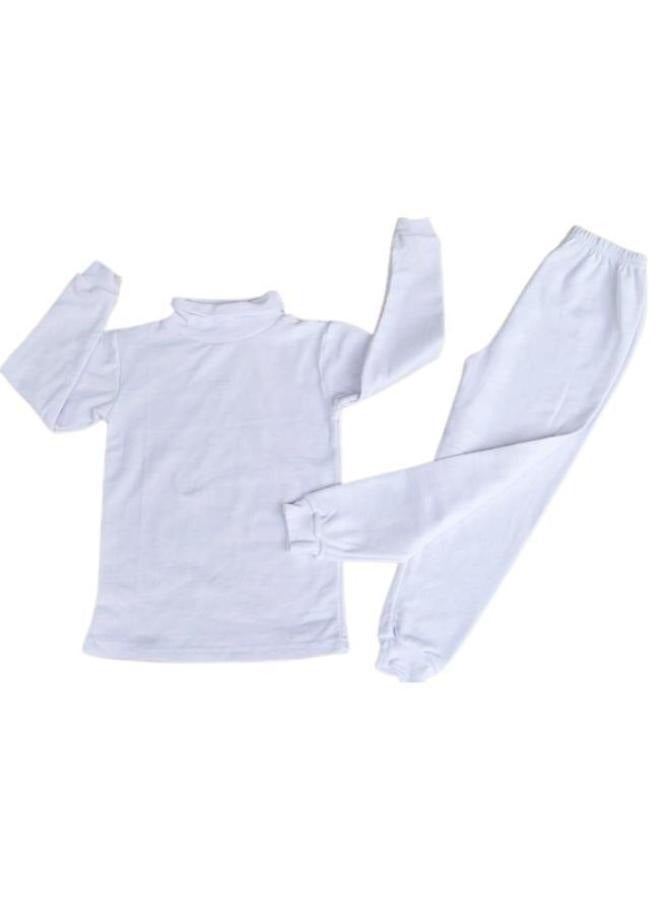 Children's thermal underwear, warmer for children boys and girls, pajama set made of shredded material and lined with a soft fleece inner lining for cold weather, white - Image 2