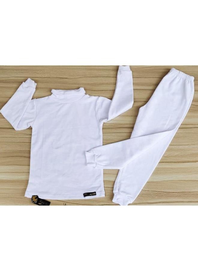 Children's thermal underwear, warmer for children boys and girls, pajama set made of shredded material and lined with a soft fleece inner lining for cold weather, white - Image 3