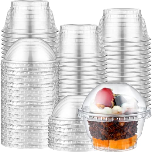 Dingion 200 Set 5oz Clear Plastic Cups Bulk Dessert Disposable Ice Cream Cups with Dome Lids with No Hole Crystal Party Favors for Fruit Ice Cream Cake Cold Drinks Pudding Container - Image 2