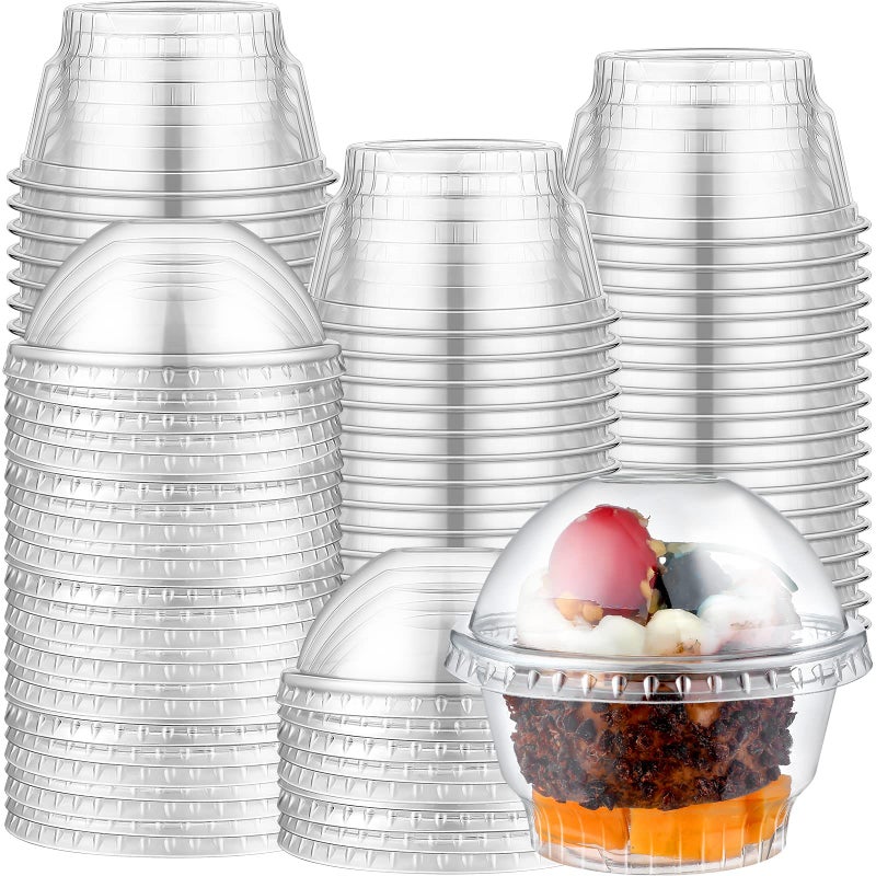Dingion 200 Set 5oz Clear Plastic Cups Bulk Dessert Disposable Ice Cream Cups with Dome Lids with No Hole Crystal Party Favors for Fruit Ice Cream Cake Cold Drinks Pudding Container - Image 3