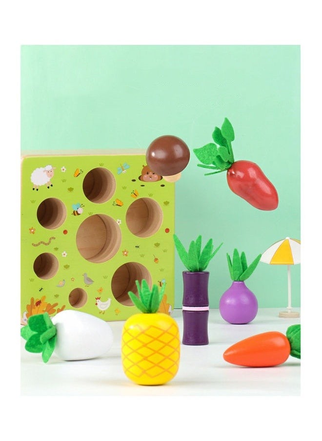 Children's Wooden Toys Fruit and Vegetable Harvest Game Harvest toy Montessori Toy Gift for Toddlers Shape Sorting Matching Puzzle Toy with 7 Kinds of Fruit and Vegetable 