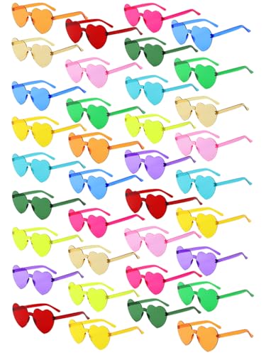BIRDDIE 36 Pack Love Heart Shaped Sunglasses, Colorful Rimless Party Sunglasses, Candy Color Eyewear for Women Men Girls Adults (36 Pack Assorted Colors) - Image 1