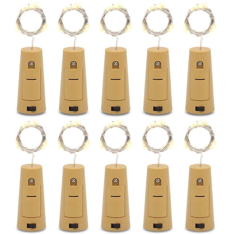Generic Crystal Zone 20 LED Wine Bottle Cork Copper Wire String Lights 2M Battery Powered Warm White Pack of 10 - Image 1