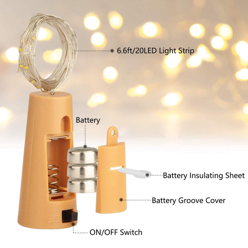 Generic Crystal Zone 20 LED Wine Bottle Cork Copper Wire String Lights 2M Battery Powered Warm White Pack of 10 - Image 2