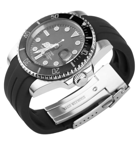 Sight Focus 20mm Curved End Rubber Watch Band for Rolex Omega Longines Two Way Adjustment Watch Strap fit Small Medium Large Wrist Circumferences Men Women Waterproof Sporty Replacement Universal Watchand Bracelet Wristband Black - Image 1