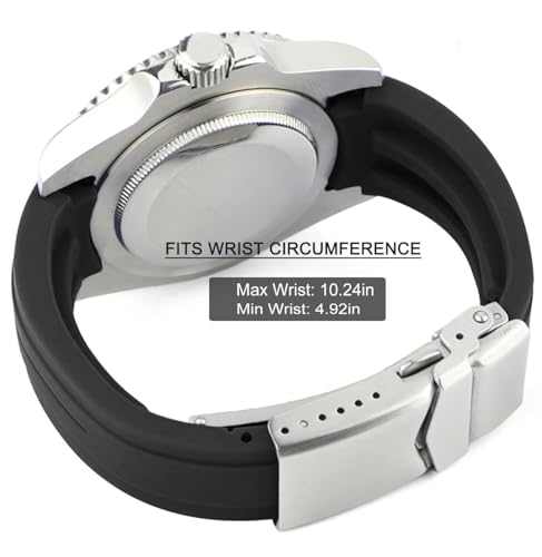 Sight Focus 20mm Curved End Rubber Watch Band for Rolex Omega Longines Two Way Adjustment Watch Strap fit Small Medium Large Wrist Circumferences Men Women Waterproof Sporty Replacement Universal Watchand Bracelet Wristband Black - Image 5