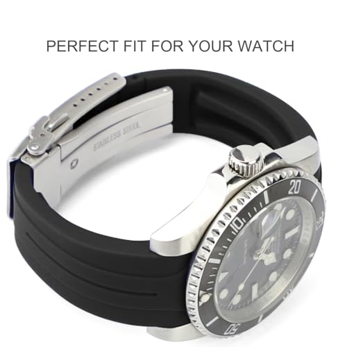 Sight Focus 20mm Curved End Rubber Watch Band for Rolex Omega Longines Two Way Adjustment Watch Strap fit Small Medium Large Wrist Circumferences Men Women Waterproof Sporty Replacement Universal Watchand Bracelet Wristband Black - Image 3