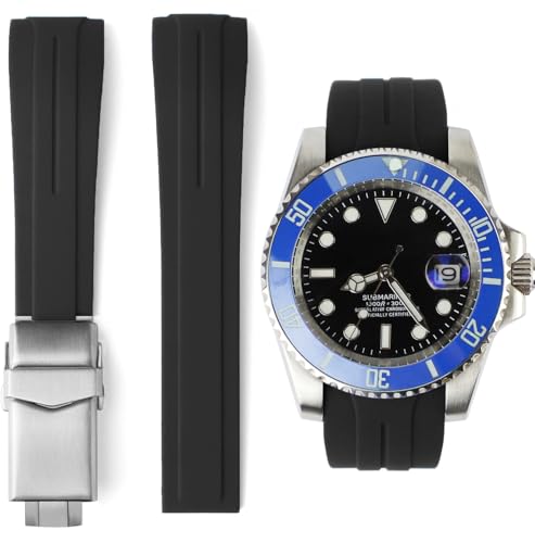 Sight Focus 20mm Curved End Rubber Watch Band for Rolex Omega Longines Two Way Adjustment Watch Strap fit Small Medium Large Wrist Circumferences Men Women Waterproof Sporty Replacement Universal Watchand Bracelet Wristband Black - Image 2