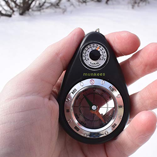 AceCamp Ace Camp Munkees Small Compass and Thermometer Keychain, Mini Pocket-Sized Waterproof Keyring Gear for Camping, Hiking, Backpacking, Survival Tool, Emergency Kit - Image 4
