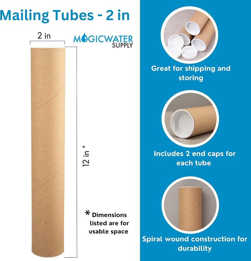 MagicWater Supply Mailing Tube - 2 in x 12 in - Kraft - 12 Pack - for Shipping and Storage of Posters, Arts, Crafts, and Documents - Image 2