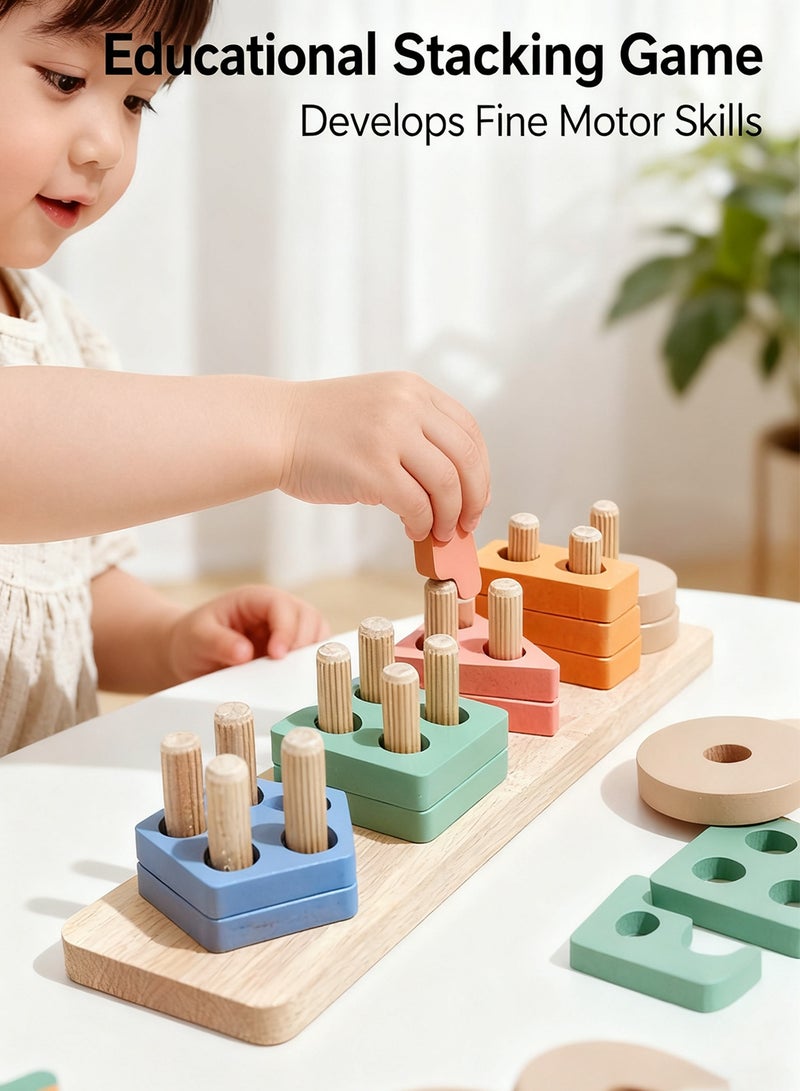 HomKawt Wooden Montessori Toy from 1 2 3 Years, Wooden Toy Motor Skills Toy Baby 6 9 Months Baby Toy Sorting Game Children's Toy Learning Toy Plug-in Puzzle - Image 4